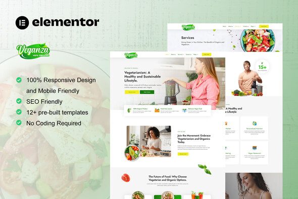 Veganza – Organic Food & Vegetarian Elementor Template Kit
