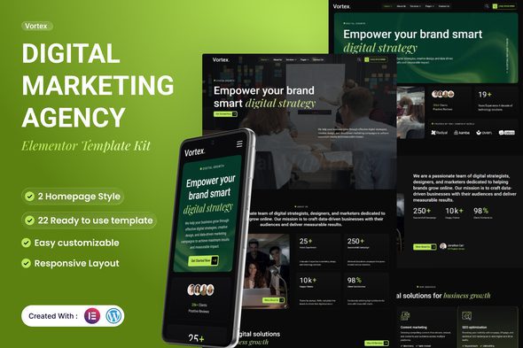 Vortex – Digital Marketing Agency Elementor Template Kit