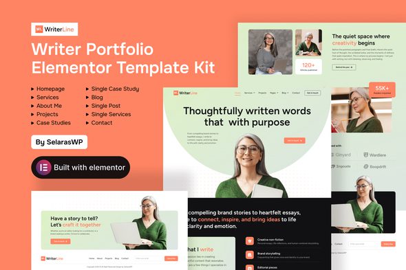 WriterLine – Writer Portfolio Elementor Template Kit