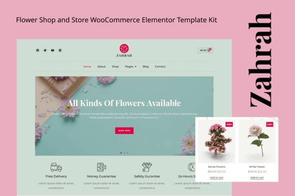 Zahrah – Flower Shop & Store WooCommerce Elementor Template Kit