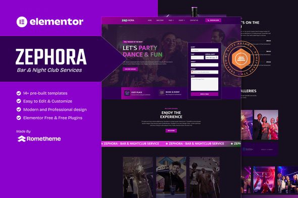 Zephora – Bar & Night Club Services Elementor Template Kit