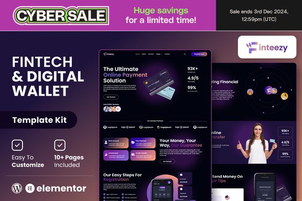 Finteezy – Fintech Startup & Digital Wallet Elementor Template Kit