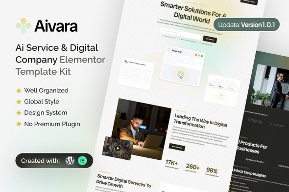 Aivara – AI Service & Digital Company Elementor Template Kit