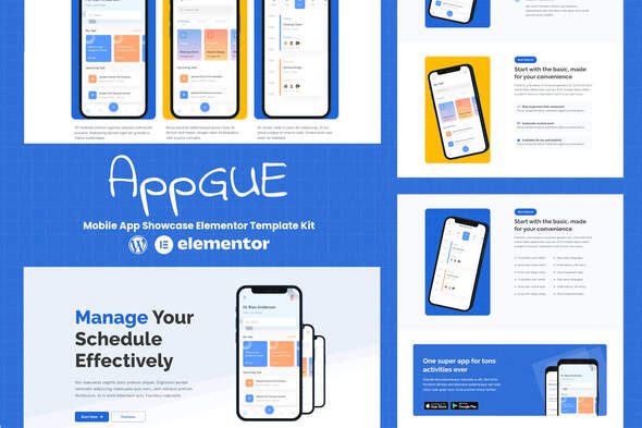 AppGUE – Mobile App Showcase Elementor Template Kit