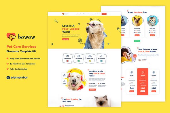 Bowow – Pet Care Services Elementor Template Kit