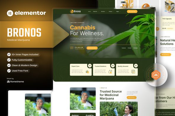 Bronos – Medical Marijuana Elementor Template Kit