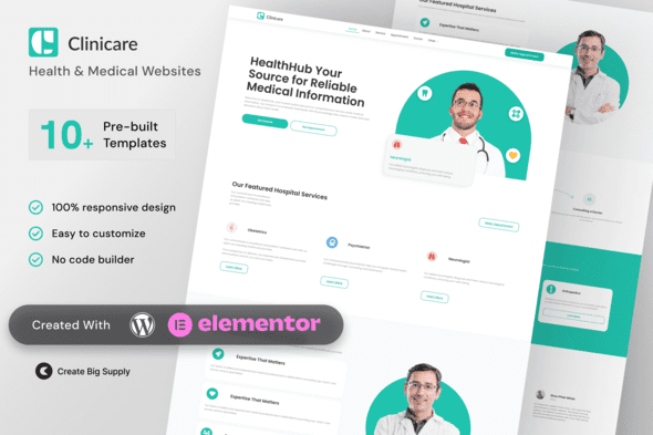 Clinicare Health & Medical Elementor Template Kit for Clinics, Doctors, and Healthcare Services