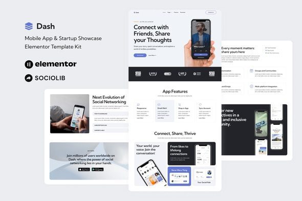 Dash – Mobile App & Startup Showcase Elementor Template Kit