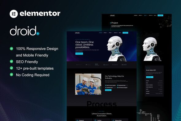 Droid – Robotics & Technology Services Elementor Template Kit