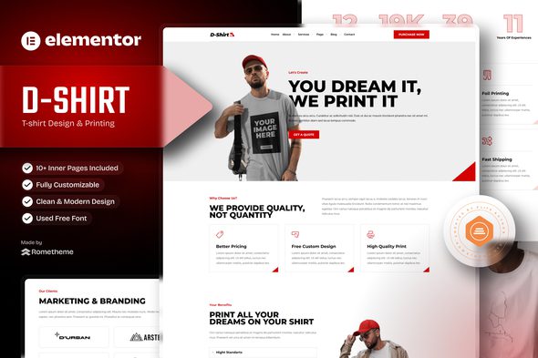 D-Shirt – T Shirt Design & Printing Elementor Pro Full Site Template Kit