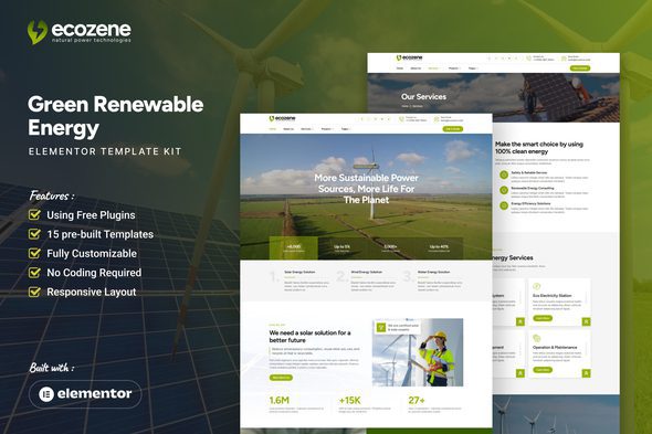 Ecozene – Green Renewable Energy Elementor Template Kit