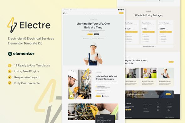 Electre – Electrician & Electrical Services Elementor Template Kit