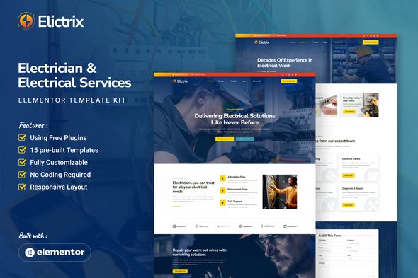 Elictrix – Electrician & Electrical Services Elementor Template Kit