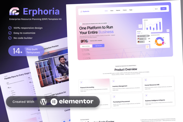 Erphoria – Enterprise Resource Planning ERP SaaS Platform Elementor Template Kit