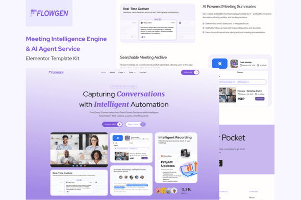 Flowgen – Meeting Intelligence Engine & AI Agent Service Elementor Template Kit
