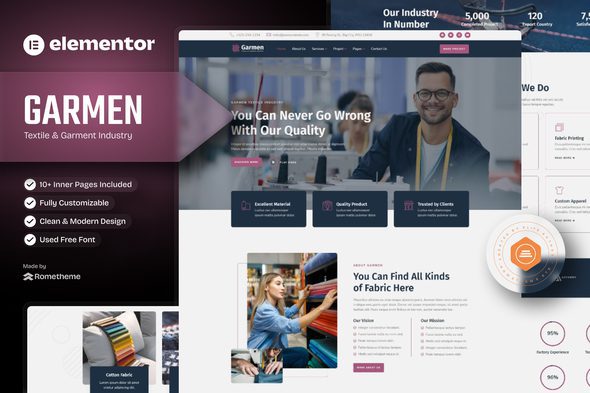 Garmen – Textile & Garment Industry Elementor Template Kit