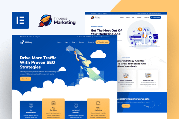 Influence Marketing – SEO & Digital Agency Elementor Pro Template Kit