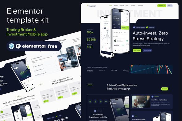 Invemon – Mobile Apps Trading & Investment Elementor Template kit