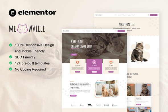MeowVille – Animal Shelter & Cat Breeder Elementor Template Kit