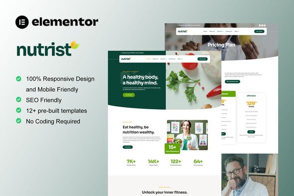 Nutrist – Healthy Food & Nutrition Service Elementor Template Kit