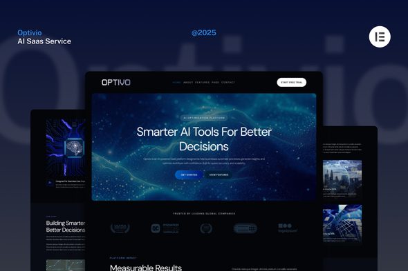 Optivio – Dark AI Saas Website Elementor Template Kit
