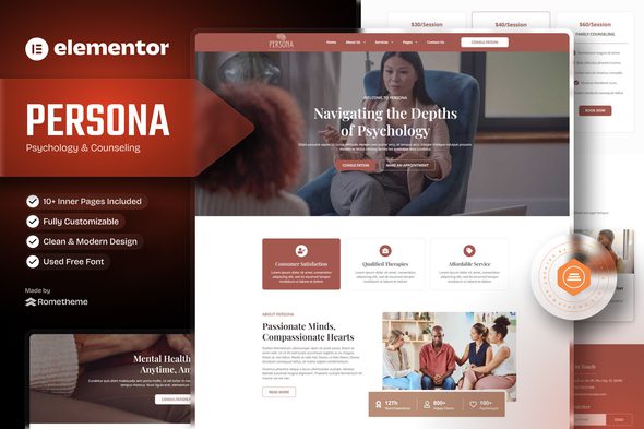 Persona – Psychology & Counseling Elementor Template Kit