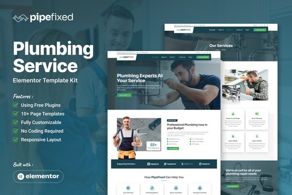 Pipefixed – Plumbing Service Elementor Template Kit
