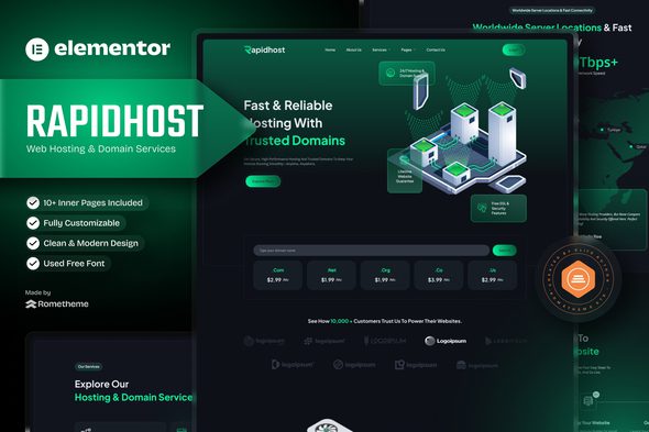 Rapidhost – Web Hosting & Domain Services Elementor Template Kit