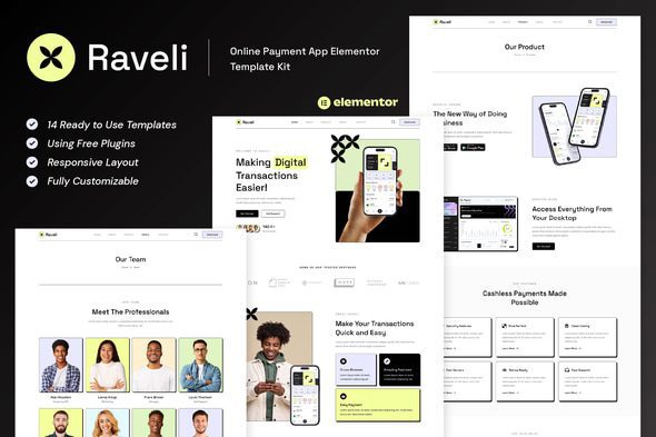Raveli – Online Payment App Elementor Template Kit
