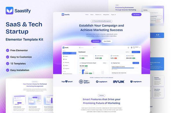 Saastify – SaaS & Tech Startup Elementor Template Kit