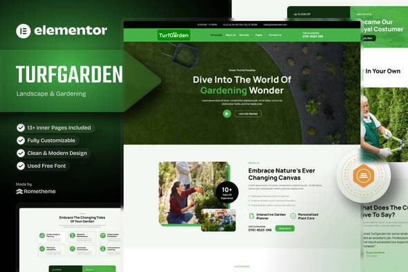 Turfgarden – Landscape & Gardening Elementor Template Kit