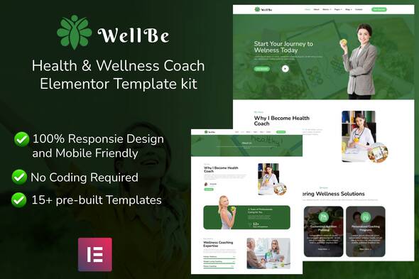 Wellbe – Health & Wellness Coach Elementor Template kit