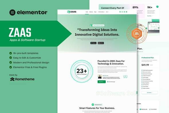 Zaas – Apps & Software Startup Elementor Template Kit