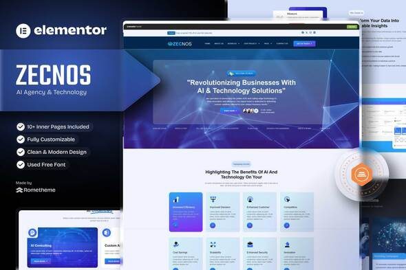 Zecnos – AI Agency & Technology Elementor Template Kit